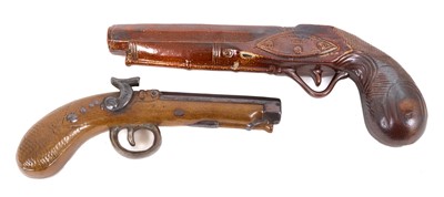 Lot 151 - Two 19th century salt glaze spirit flasks in the form of pistols