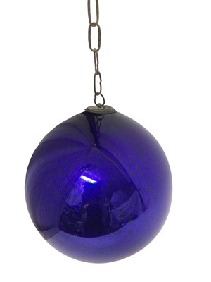 Lot 859 - Antique blue mirrored glass witch ball