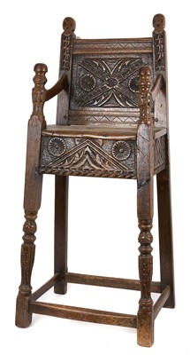 Lot 1366 - 17th century carved oak child's chair, possibly Irish