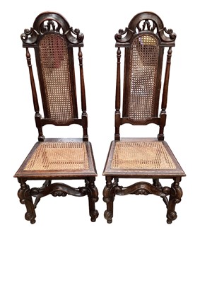 Lot 1367 - Pair of Carolean style oak and caned chairs