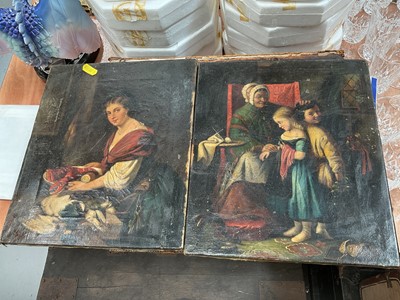 Lot 797 - Two 19th century English School oil on canvas studies of figures in interiors.