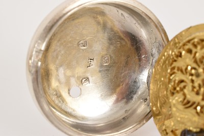 Lot 550 - George III silver pair-cased pocket watch with fusee movement and verge escapement by Edward Lamer, London, square baluster pillars, in a pair of silver cases, both hallmarked London 1775, case...