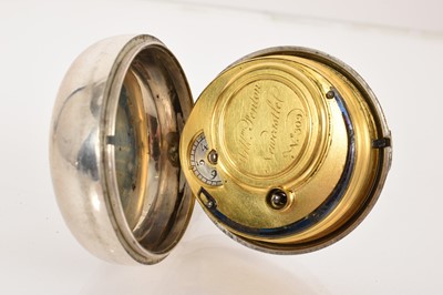 Lot 551 - George III silver pair-cased pocket watch with fusee movement and verge escapement by William Fenton, Newcastle, with finely engraved balance cock and cannon barrel pillars, in a pair of silver...