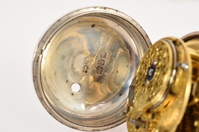Lot 551 - George III silver pair-cased pocket watch with fusee movement and verge escapement by William Fenton, Newcastle, with finely engraved balance cock and cannon barrel pillars, in a pair of silver...