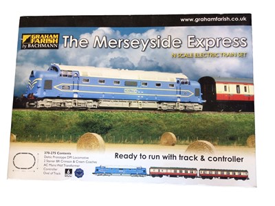 Lot 1829 - Graham Farish N Gauge electric train set "The Merseyside Express" with Deltic Prototype DPI locomotive, BR 2 Stainer crimson & cream coaches and accessories, boxed 370-275 (1)