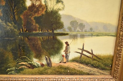Lot 1237 - Attributed to Edwin Henry Boddington (c.1836-1905) oil on canvas - River Landscape with figures in a punt, 45cm x 66cm, in gilt frame