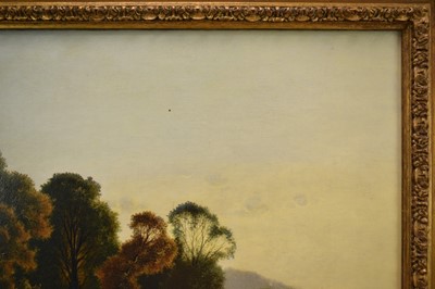 Lot 1237 - Attributed to Edwin Henry Boddington (c.1836-1905) oil on canvas - River Landscape with figures in a punt, 45cm x 66cm, in gilt frame