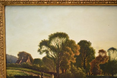 Lot 1237 - Attributed to Edwin Henry Boddington (c.1836-1905) oil on canvas - River Landscape with figures in a punt, 45cm x 66cm, in gilt frame