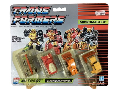 Lot 1836 - Hasbro (c1989) Transformers Micromaster Autobot Construction Patrol No.5544 & Deception Air Strike Patrol No.5597, on card with bubble pack (2)