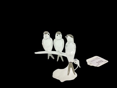 Lot 1170 - Swarovski crystal model of three Swallows on a branch, boxed.