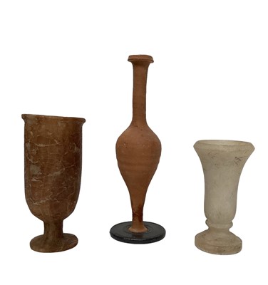 Lot 2644 - Carved alabaster goblet and vases