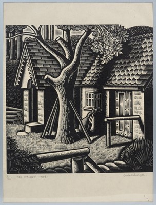 Lot 942 - Gwenda Morgan (1908-1981) woodcut, 'The Walnut Tree', signed, inscribed and numbered 7/50, 18 x 18cm, in clip frame