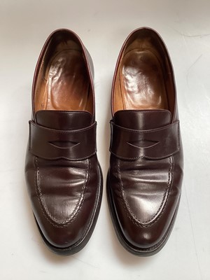 Lot 2137 - Mens Church black learther Ranch Oxhide shoes size not given, Crockett & Jones brown leather loafer size 10 D, both pairs have been worn.