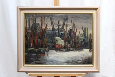 Lot 989 - *David Carr (1915-1968) oil on canvas - Ipswich Docks, relined but signed and dated verso 1943 beneath new lining, framed, 44.5cm x 59.5cm Provenance: Ex. Glyn Morgan Estate