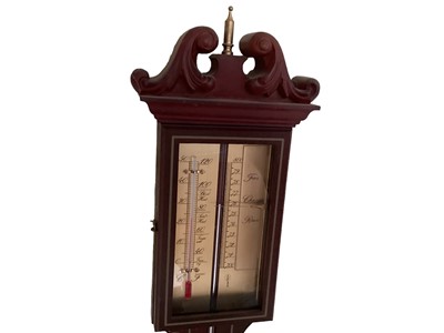 Lot 648 - Reproduction mahogany stick barometer, with integral thermometer (1)