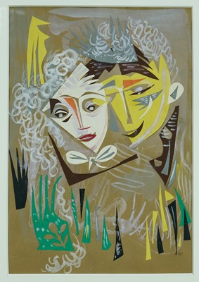 Lot 958 - Audrey Pilkington (1922-2015), collage and mixed media, The Lovers, circa 1950s, initialled, 48cm x 33cm, in glazed frame