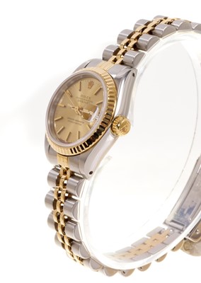 Lot 580 - Ladies Rolex Oyster Perpetual DateJust gold and stainless steel wristwatch, boxed with papers