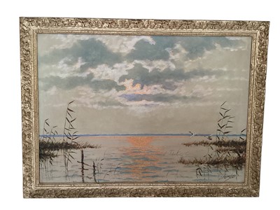 Lot 668 - Oil on canvas "Sunset over lake", signed J Vermeulen framed