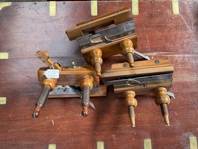 Lot 2422 - W Marples boxwood screw plough, approximately 22cm long, and two similar 19th / early 20th century ploughs