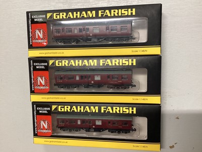 Lot 1914 - Graham Farish N Gauge EWS Inspection Saloon, boxed 374-875T (x12), LMS Inspection Saloon, boxed 374-875Z (x3), 374-875U (x6) & 375-875S (x9) (30 total)