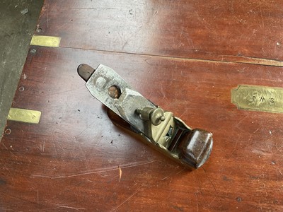 Lot 2428 - Victorian mahogany, steel and brass plane (possibly a coffin smoothing plane), by F Morrison & Sons, 19.5cm in length, 6cm in width.