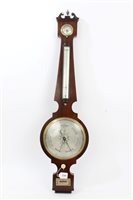 Lot 1598 - Regency banjo-shaped barometer / thermometer,...