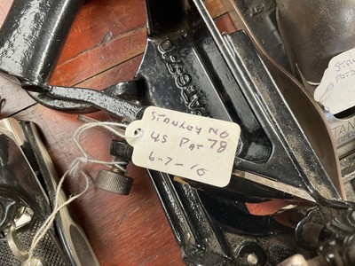 Lot 2481 - Stanley combination plane in original box, another, Stanley spoke shave and other Stanley planes and hand tools (8).