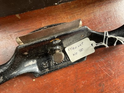 Lot 2481 - Stanley combination plane in original box, another, Stanley spoke shave and other Stanley planes and hand tools (8).