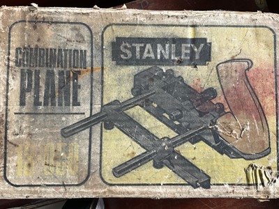 Lot 2481 - Stanley combination plane in original box, another, Stanley spoke shave and other Stanley planes and hand tools (8).