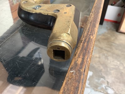 Lot 2403 - Rare Victorian brass mounted ebony brace by Atkinson Brothers, with unusual hollow brass handle, as opposed to an ebony handle. It is believed to be an almost unique feature of this brace, with...