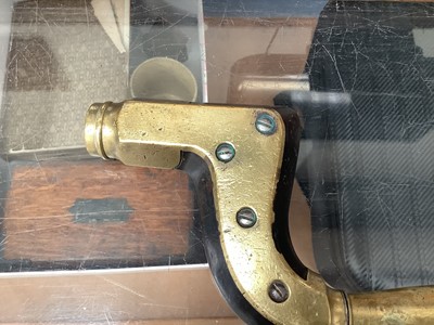 Lot 2403 - Rare Victorian brass mounted ebony brace by Atkinson Brothers, with unusual hollow brass handle, as opposed to an ebony handle. It is believed to be an almost unique feature of this brace, with...