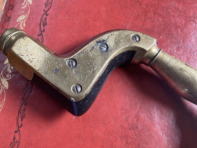 Lot 2403 - Rare Victorian brass mounted ebony brace by Atkinson Brothers, with unusual hollow brass handle, as opposed to an ebony handle. It is believed to be an almost unique feature of this brace, with...