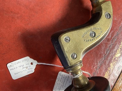 Lot 2403 - Rare Victorian brass mounted ebony brace by Atkinson Brothers, with unusual hollow brass handle, as opposed to an ebony handle. It is believed to be an almost unique feature of this brace, with...