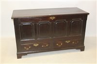 Lot 1605 - Early 18th century oak mule chest with hinged...