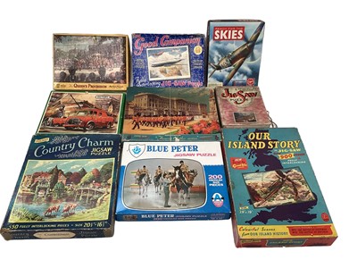 Lot 1879 - Box of jigsaws, games including Escaldo, Ned and Neddy boxed plastic toy and others.