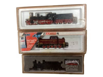 Lot 1917 - Arnold N Gauge DB Class V65 011, boxed 2016 & DRG Series 36 446 Steam locomotive & tender, boxed 2545, Kawai Company 0-6-2 tank engine, boxed KP-151, plus Minitrix rolling stock, Rivaros...