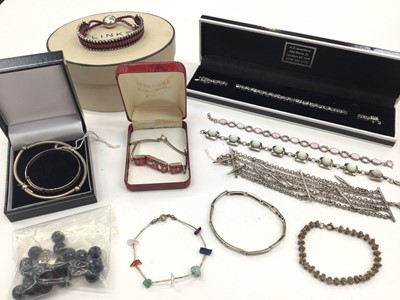 Lot 22 - Group of silver and white metal bracelets and bangles including some gem set, Links of London 'Friendship' bracelet, Thomas Sabo etc