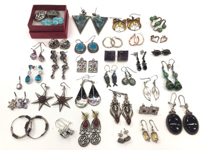 Lot 23 - Group of silver and white metal pairs of gem set earrings and some others