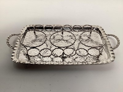 Lot 2611 - Stylish Arts & Crafts Hukin & Heath silver plated cocktail tray, possibly designed by Christopher Dresser, with bark-design finish