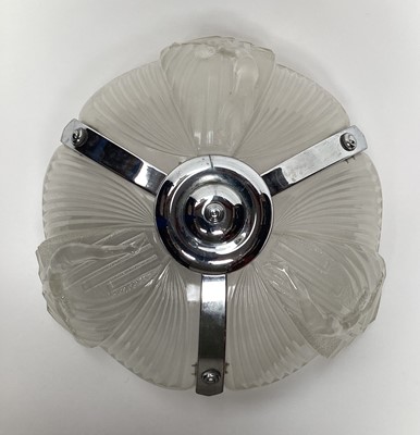 Lot 2612 - Art Deco frosted glass and chrome pendant ceiling light, decorated with nude female figures