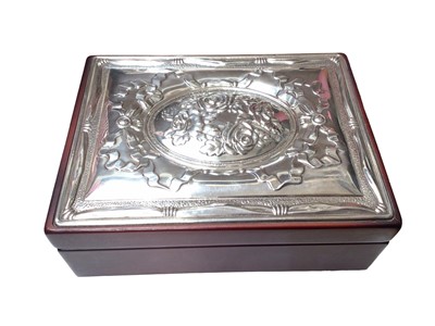 Lot 27 - Contemporary silver mounted wooden jewellery box with embossed floral and ribbon decoration (Sheffield 2002)