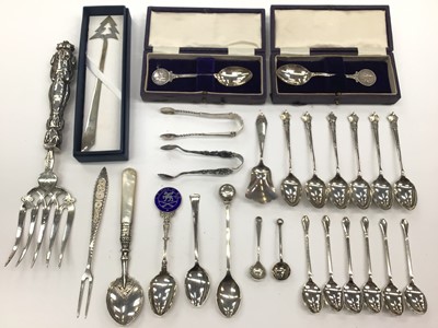 Lot 32 - Group of silver and continental silver spoons and flatware