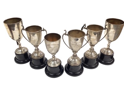 Lot 35 - Six silver tennis related trophies on stands and four plated (10)