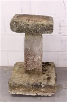 Lot 1617 - Carved stone bird bath, square-sided on flared...