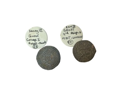 Lot 445 - G.B. - Silver hammered Groats to include Henry VI Rosette-Mascle Calais m/m pierced cross 1430-31 AVF (Spink ref: 1859) & Edward IV 2nd Reign London m/m Heraldic Cinquefoil, rose on breast 1...