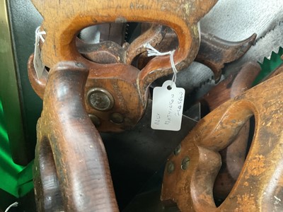 Lot 2495 - Collection of 20 saws to include antique saws with brass ridged steel blades by Henry Disston, J.G.Graves Ltd, W. Tyzack Sons & Turner Ltd, Slack Sellars & Co. Spear & Jackson, Alex...