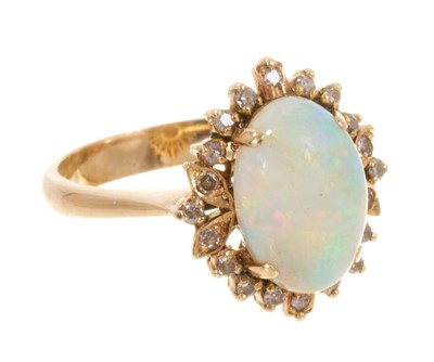 Lot 459 - Opal and diamond cluster ring in 14ct gold setting