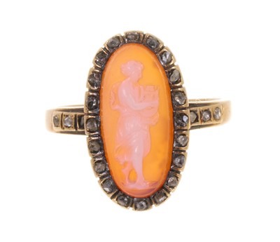 Lot 472 - Antique carved hardstone cameo and diamond cluster ring