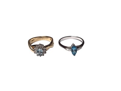 Lot 109 - Blue topaz and diamond ring in 9ct white gold setting and a 9ct gold aquamarine and diamond cluster ring (2)