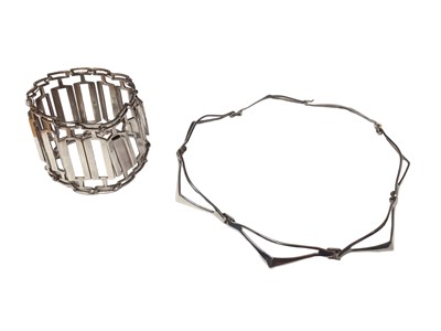 Lot 116 - Norwegian silver modernist cuff bracelet and similar geometric necklace (2)